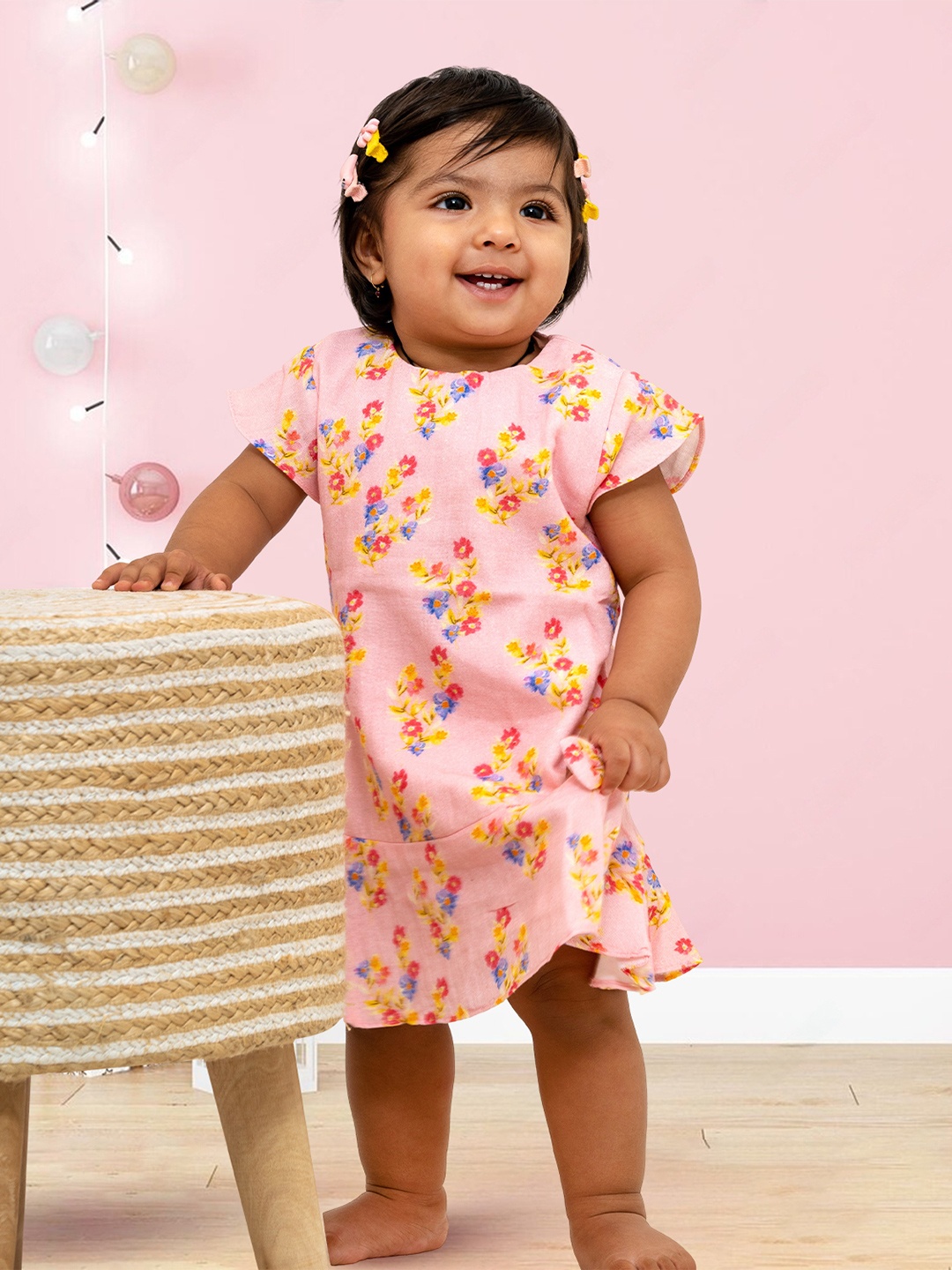 

MeeMee Girls Floral Print Drop-Waist Dress, Peach