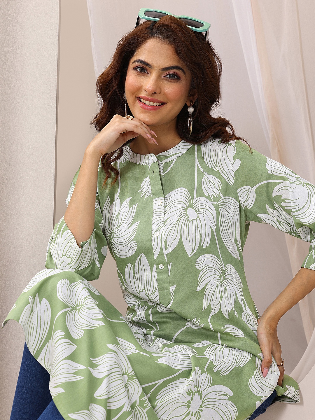 

Libas Women Floral Printed Kurta, Green