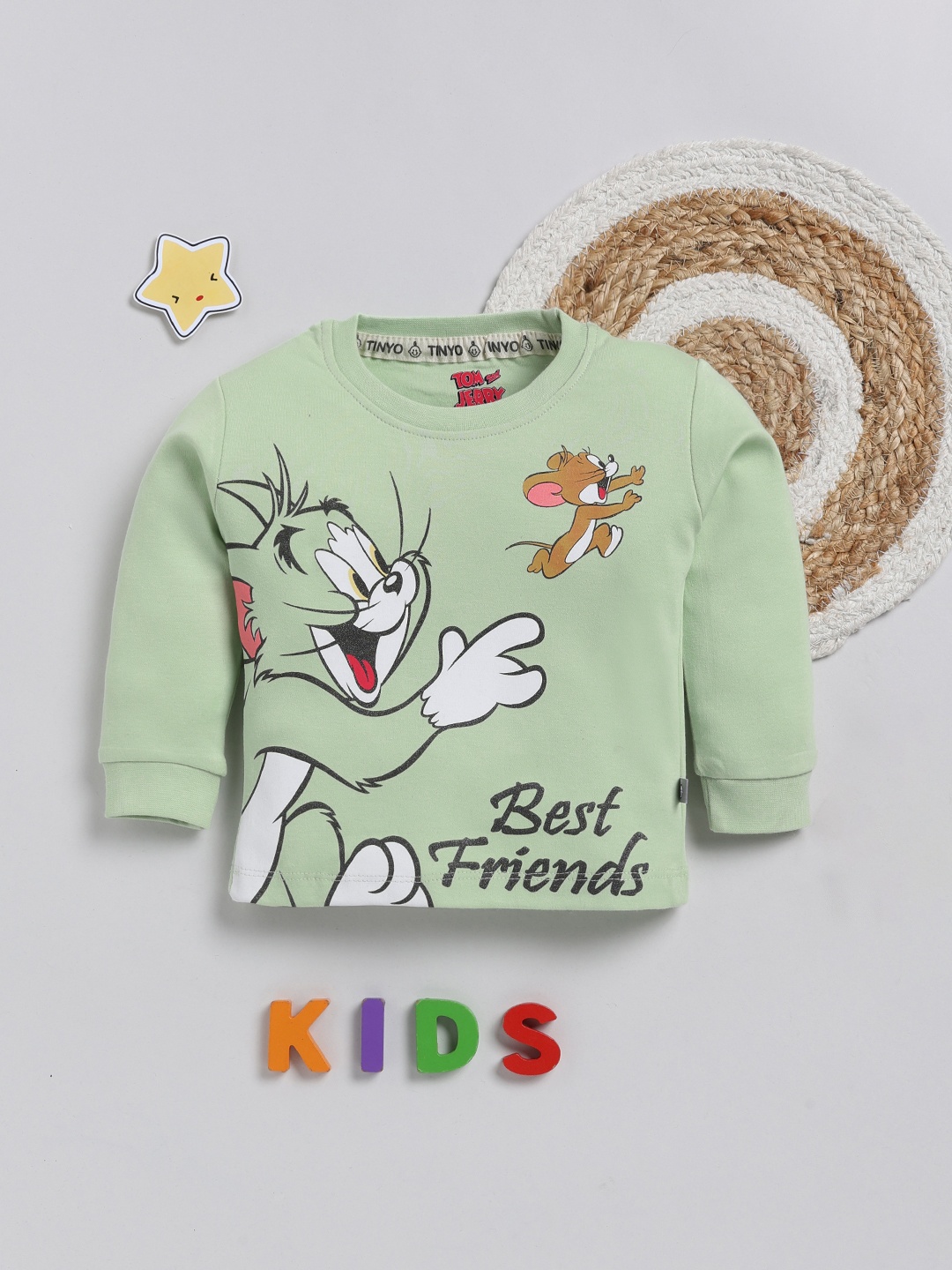 

YK X Tinyo Boys Cartoon Printed T-shirt, Green
