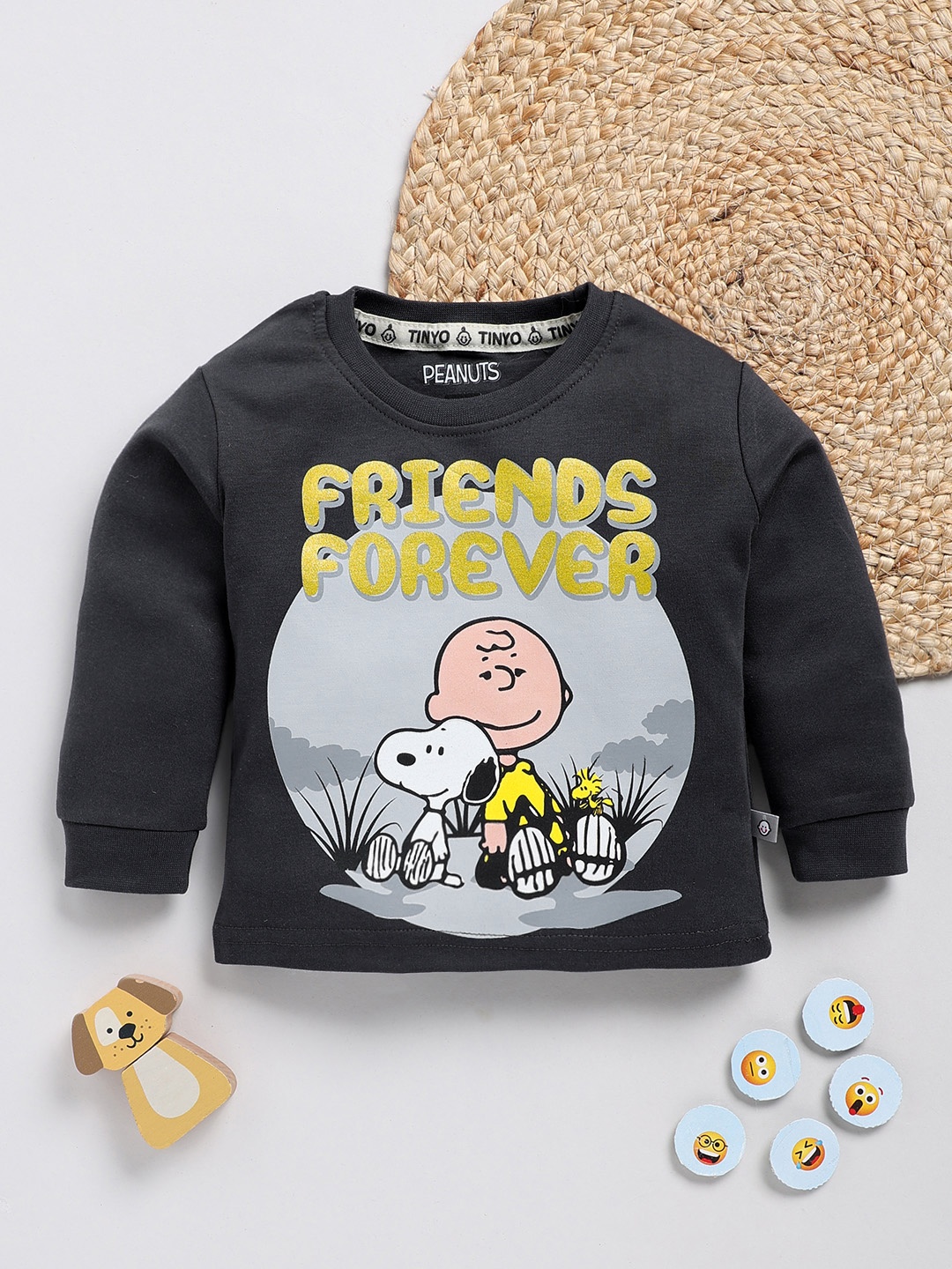 

YK X Tinyo Infant Boys Snoopy Printed Cotton T-shirt, Charcoal