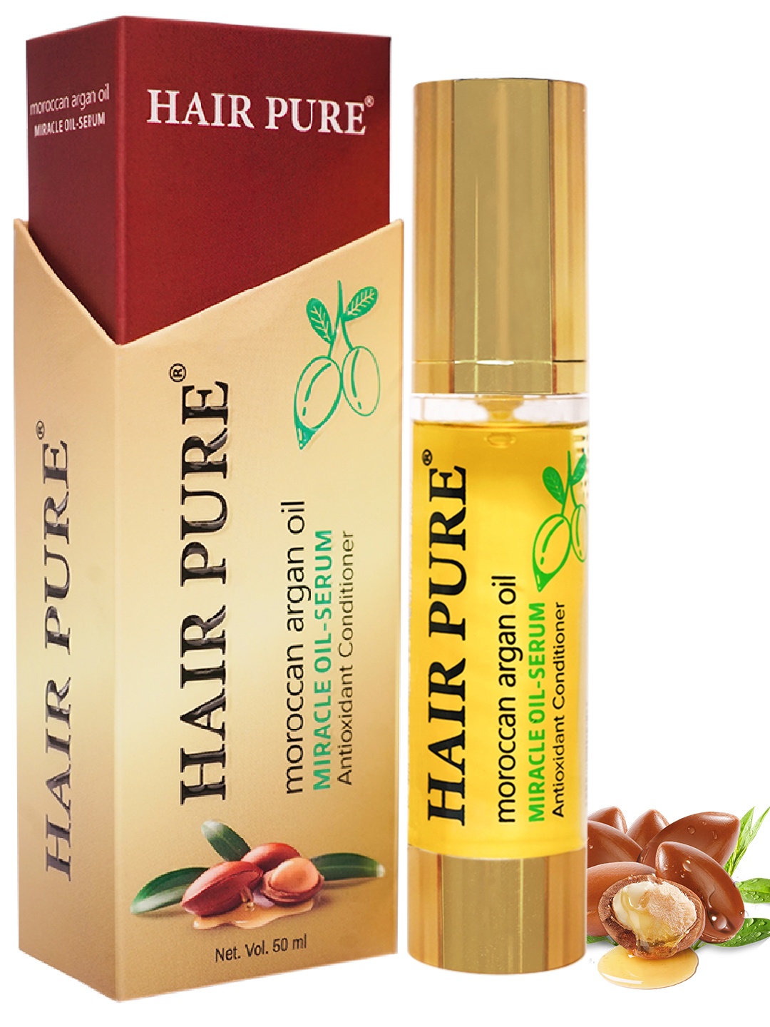 

Hair Pure Moroccan Argan Oil Hair Serum For Deep Nourishment - 50 ml, Gold
