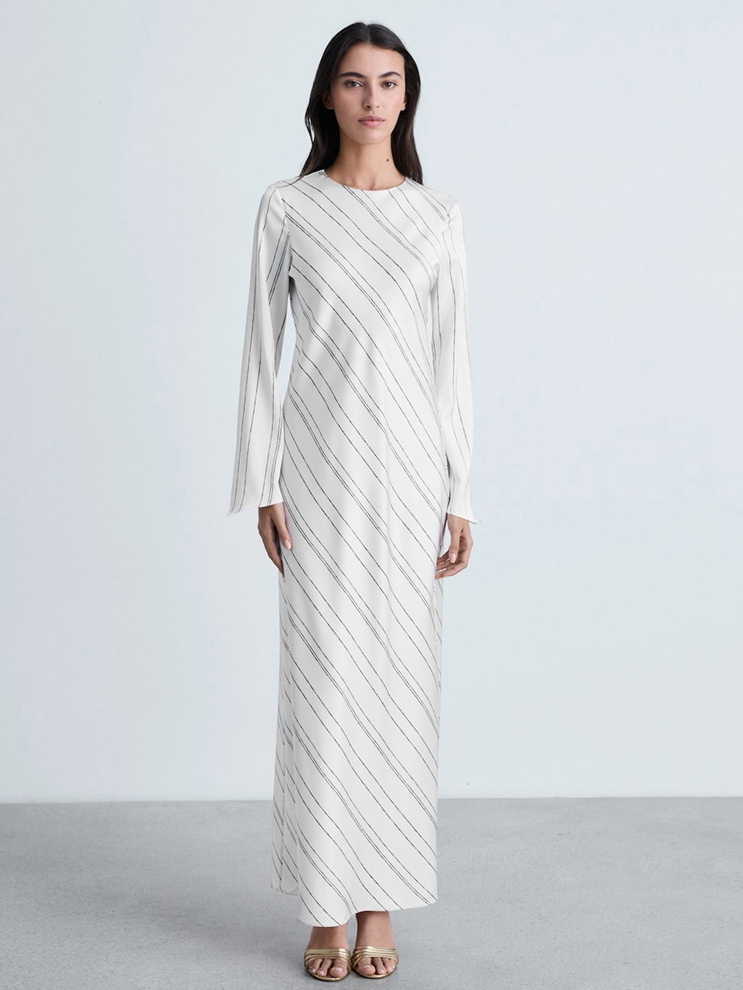 

MANGO Striped Maxi Dress with Slit, Off white