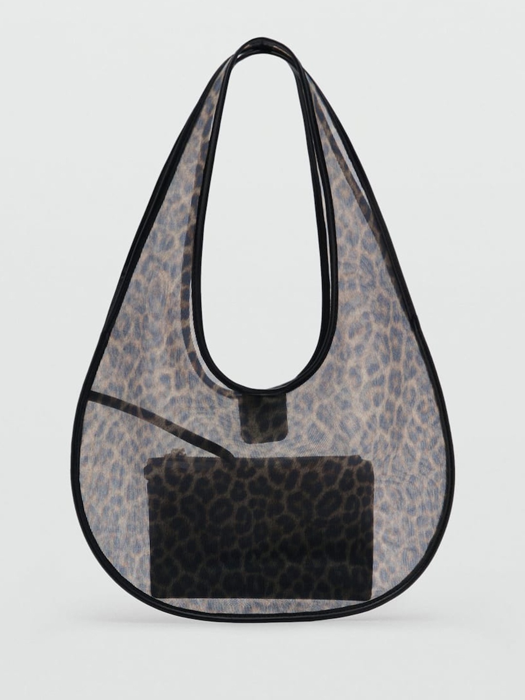 

MANGO Semi-Sheer Leopard Print Hobo Handbag with Pouch, Brown