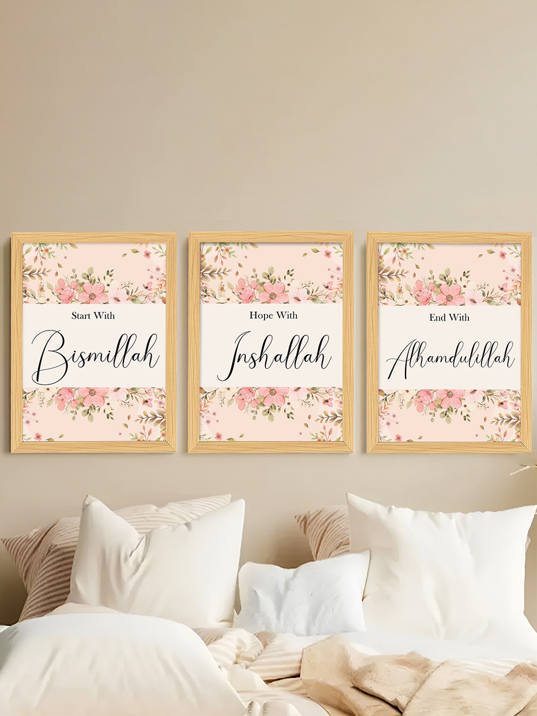 

Art Street Pink 3 Pieces Bismillah Insha Allah Alhamdulillah Islamic Religious Wall Art