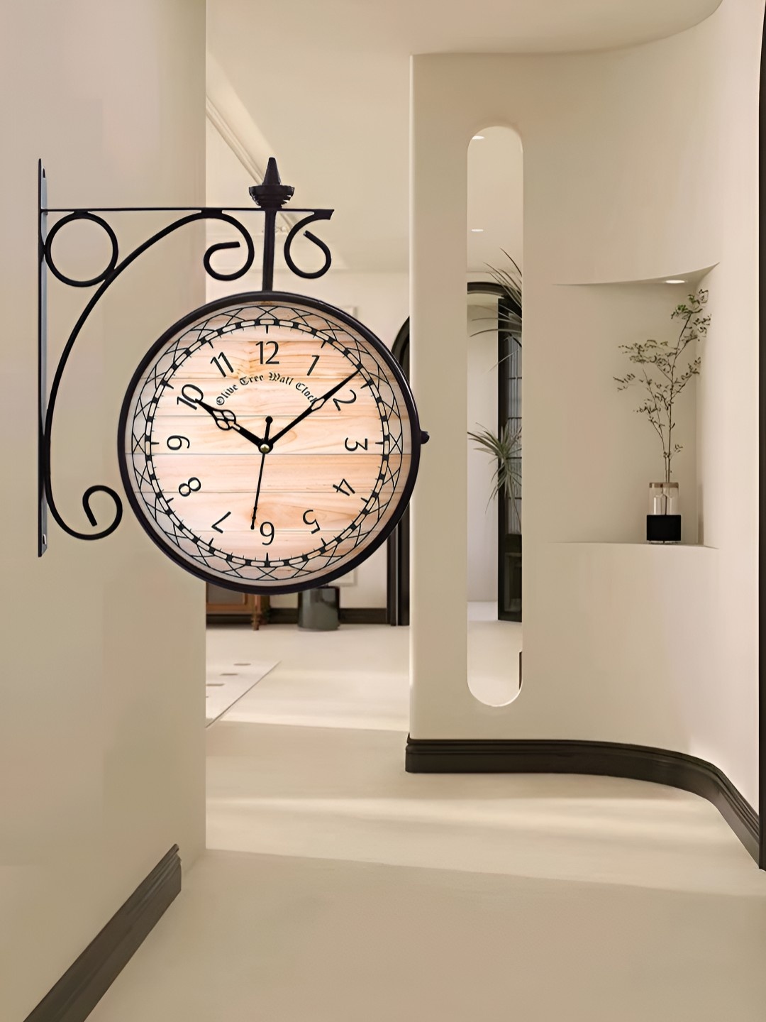 

OLIVE TREE Black & Peach Printed Round Shaped Vintage Metal Wall Clock