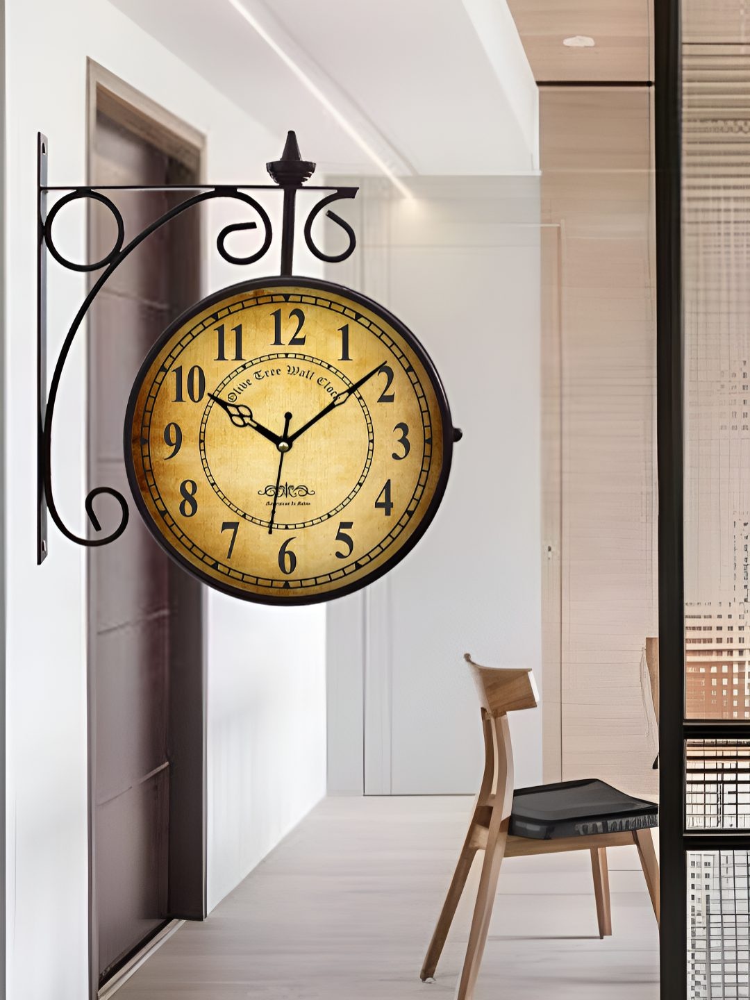 

OLIVE TREE Brown & Black Printed Analogue Metal Round Station Vintage Wall Clock