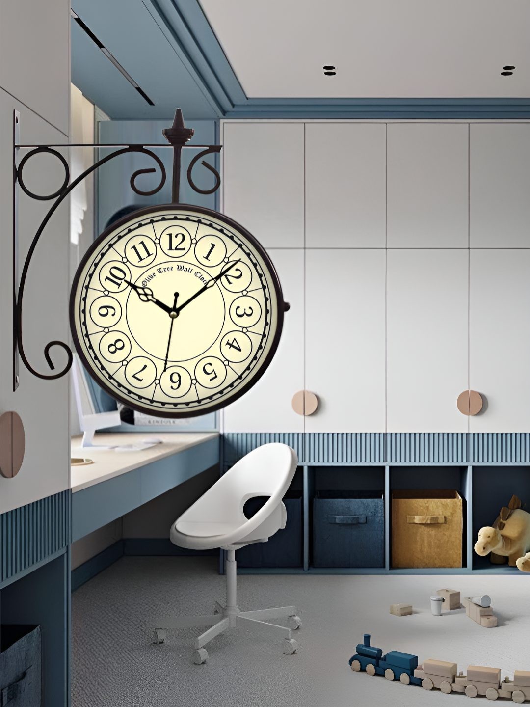 

OLIVE TREE Black & Yellow Analogue Metal Round Shaped Double Sided Vintage Wall Clock