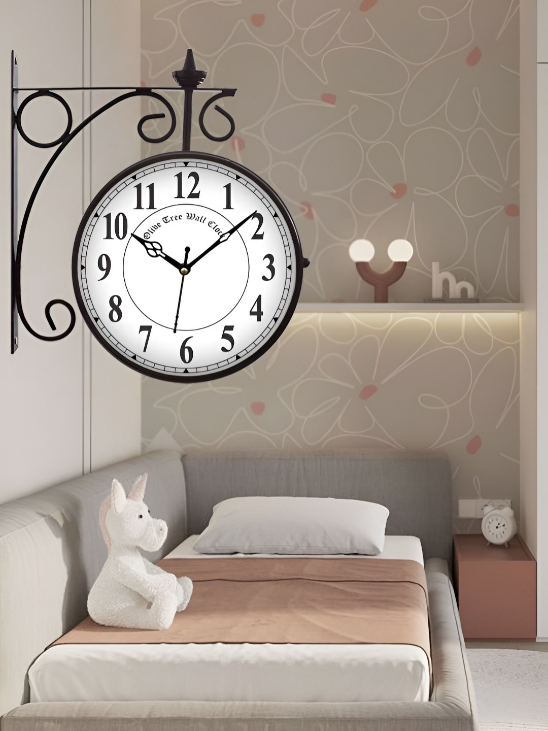 

OLIVE TREE Black & White Printed Round Shaped Vintage Metal Wall Clock