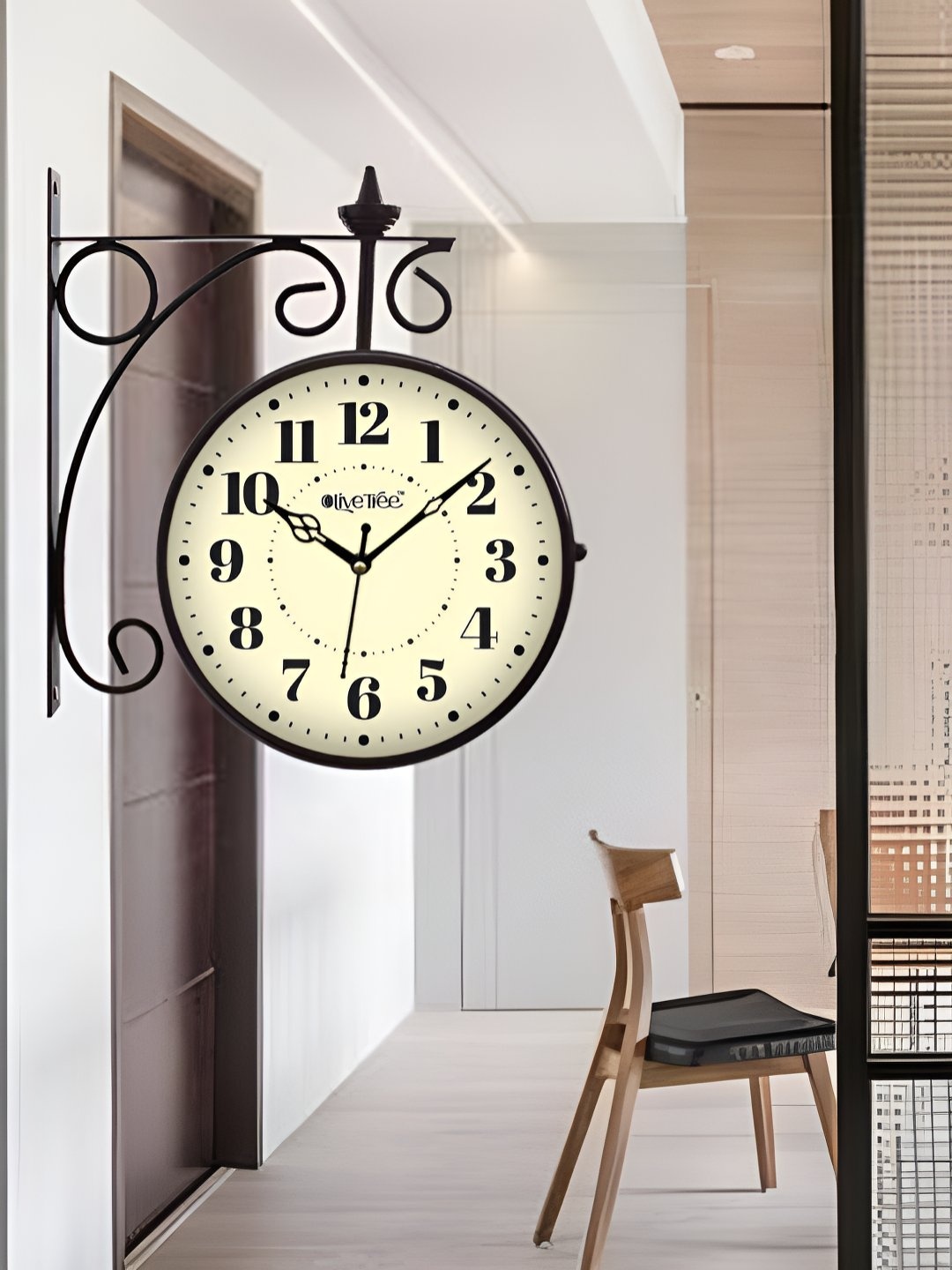 

OLIVE TREE White & Black Printed Analogue Metal Round Station Vintage Wall Clock