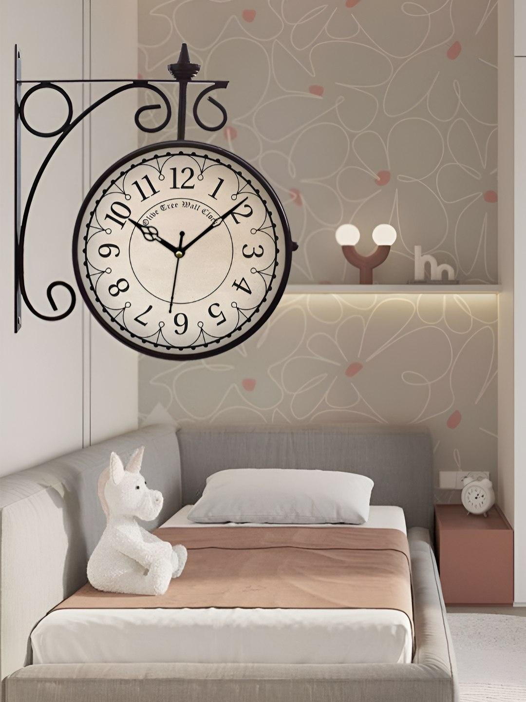 

OLIVE TREE Black & Brown Printed Round Shaped Vintage Metal Wall Clock