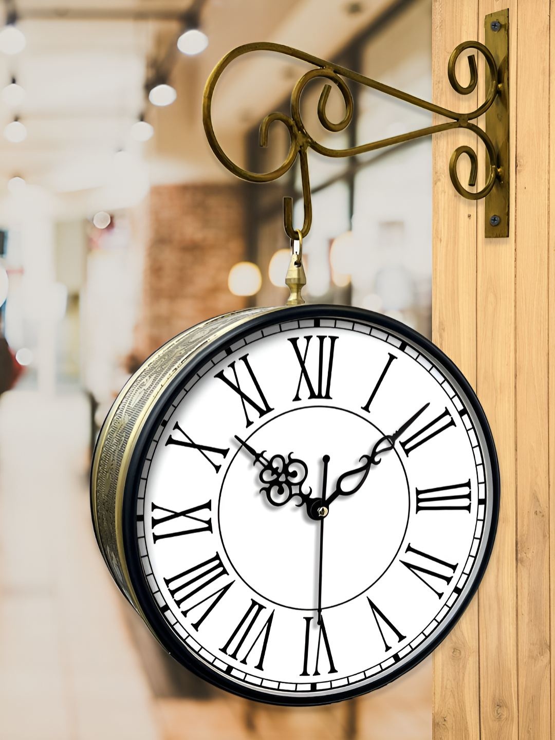 

OLIVE TREE Gold-Toned Textured Analogue Metal Round Double Sided Vintage Wall Clock