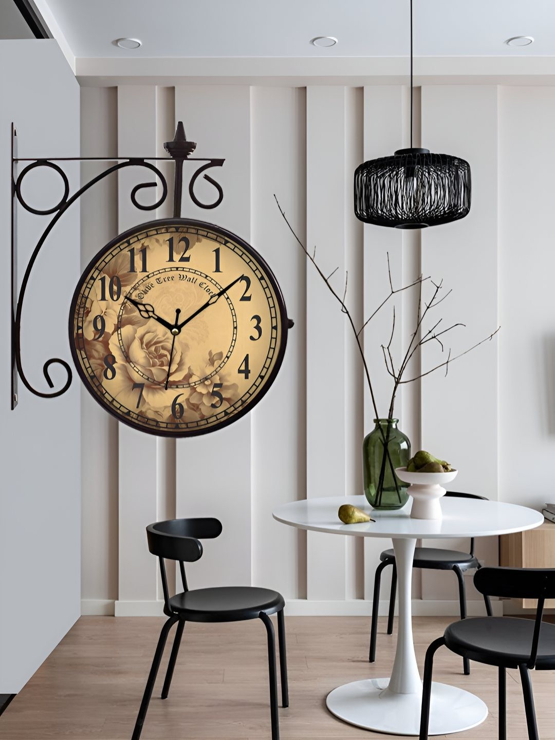 

OLIVE TREE Black & Brown Analogue Metal Round Double Sided Vintage Station Wall Clock