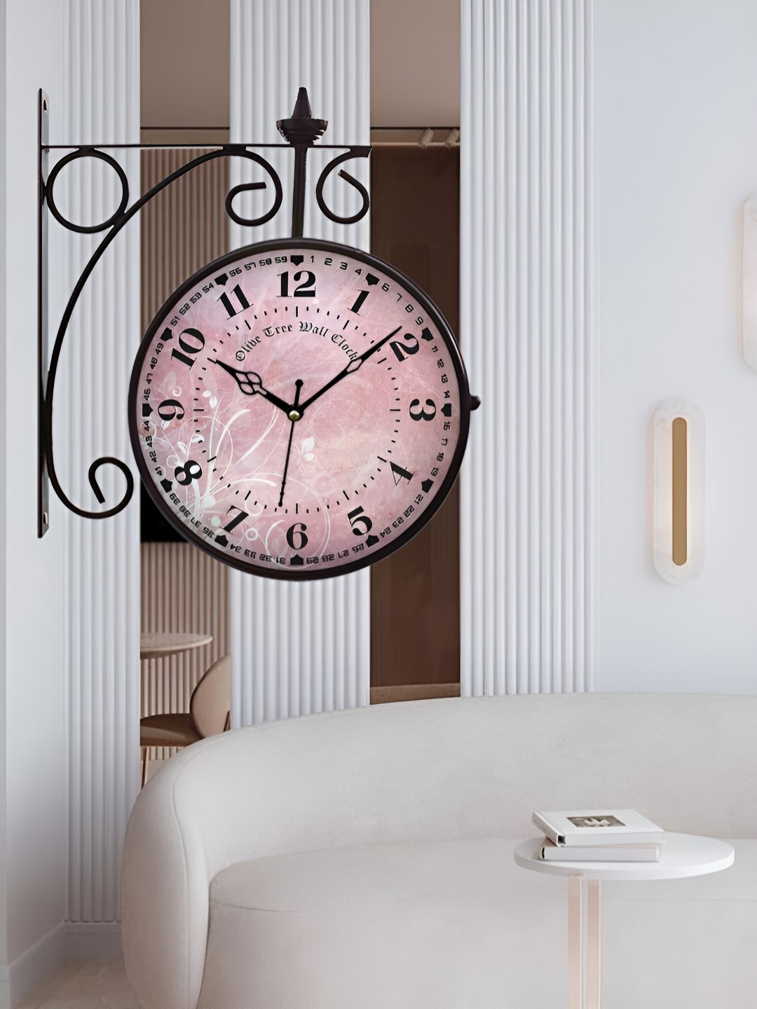 

OLIVE TREE Black & Pink Analogue Metal Round Shaped Double Sided Vintage Wall Clock