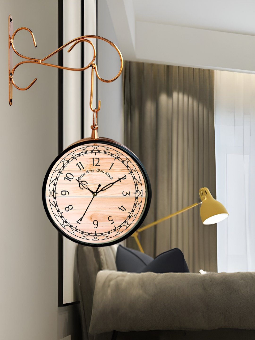 

OLIVE TREE Copper-Toned & Black Printed Round Shaped Vintage Metal Wall Clock