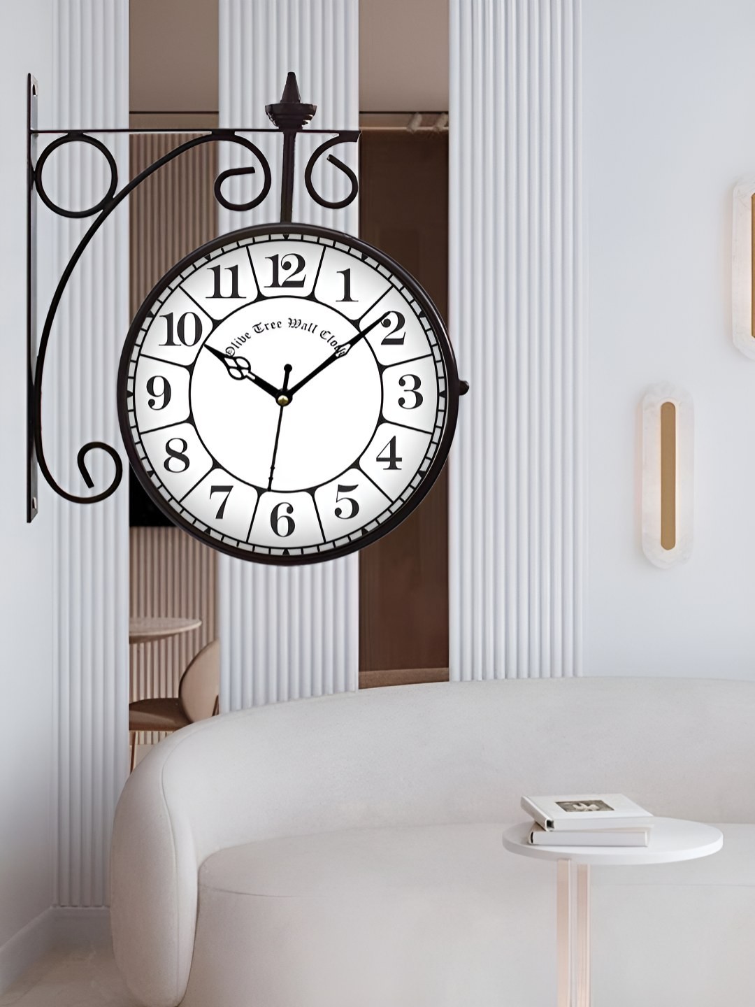 

OLIVE TREE White & Black Analogue Metal Round Station Vintage Wall Clock