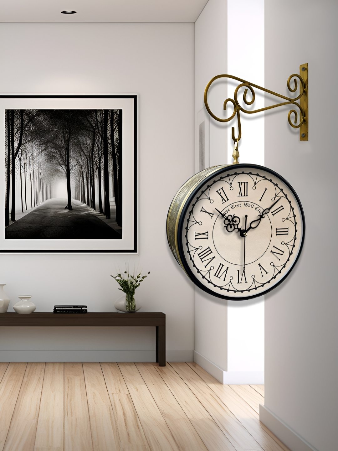 

OLIVE TREE Gold-Toned & Black Analogue Metal Round Station Vintage Wall Clock