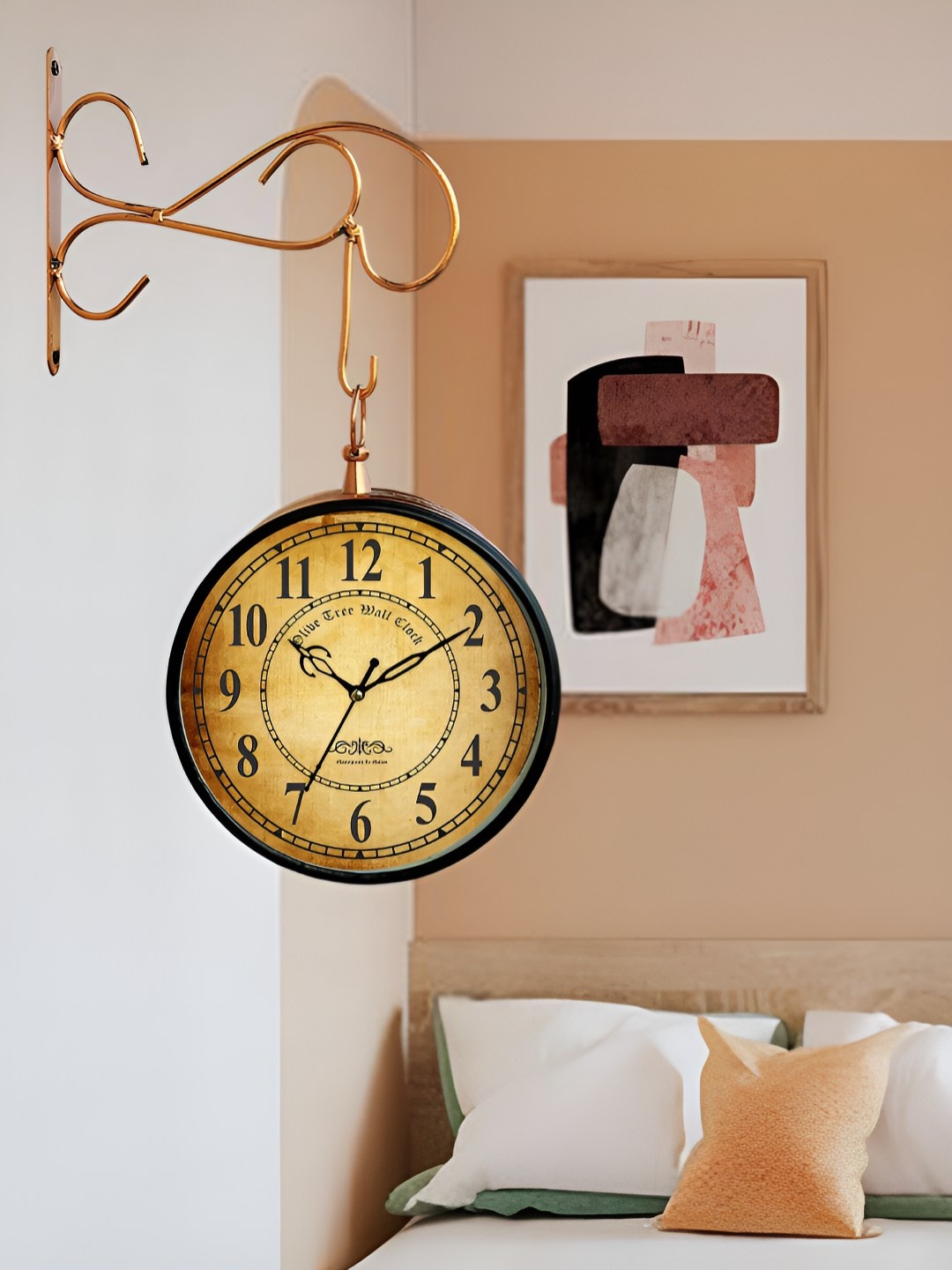 

OLIVE TREE Copper & Black Analogue Metal Round Station Vintage Wall Clock