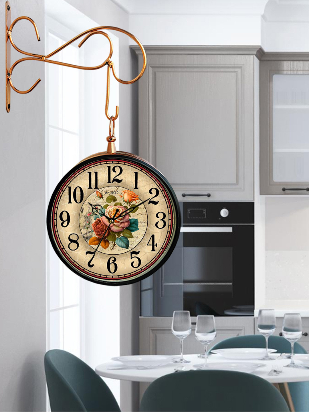 

OLIVE TREE Copper-Toned Textured Analogue Metal Round Double Sided Vintage Wall Clock