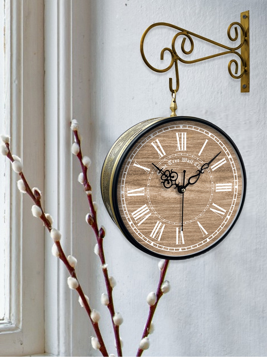

OLIVE TREE Gold-Toned Textured Analogue Metal Round Double Sided Vintage Wall Clock