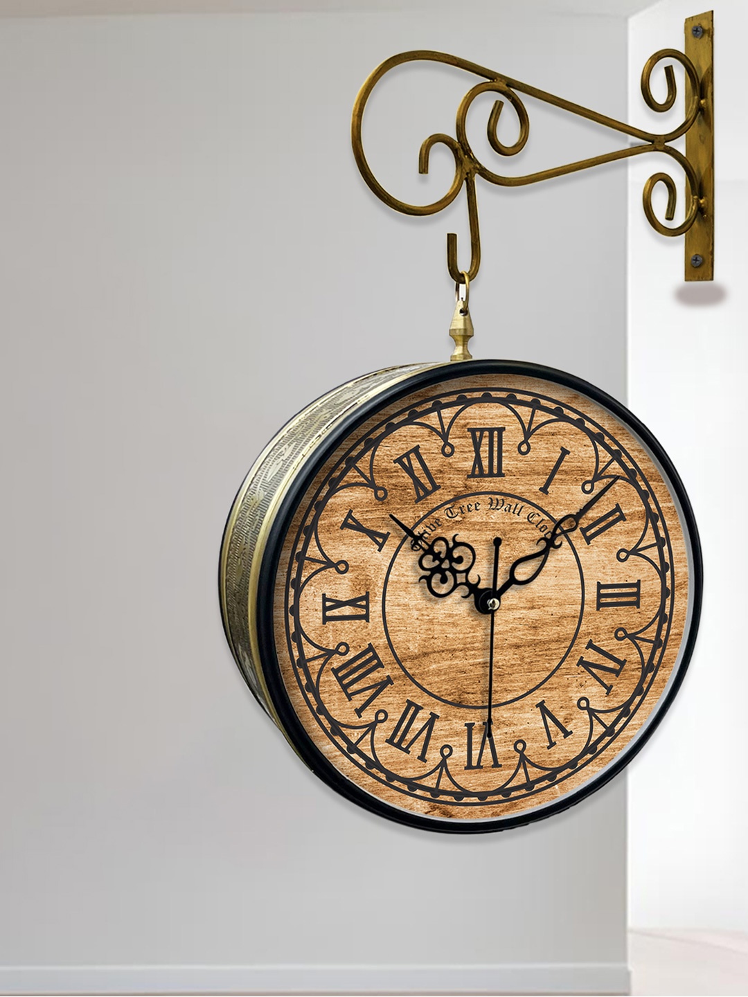 

OLIVE TREE Gold-Toned Textured Analogue Metal Round Double Sided Vintage Wall Clock
