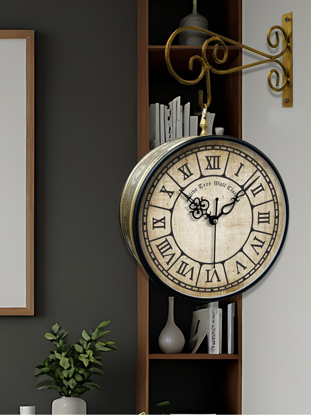 

OLIVE TREE Silver-Toned Analogue Metal Round Shaped Double Sided Vintage Wall Clock