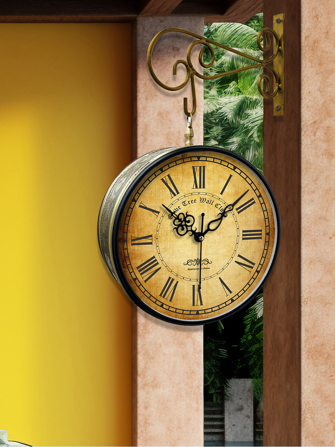 

OLIVE TREE Gold-Toned Textured Analogue Metal Round Double Sided Vintage Wall Clock