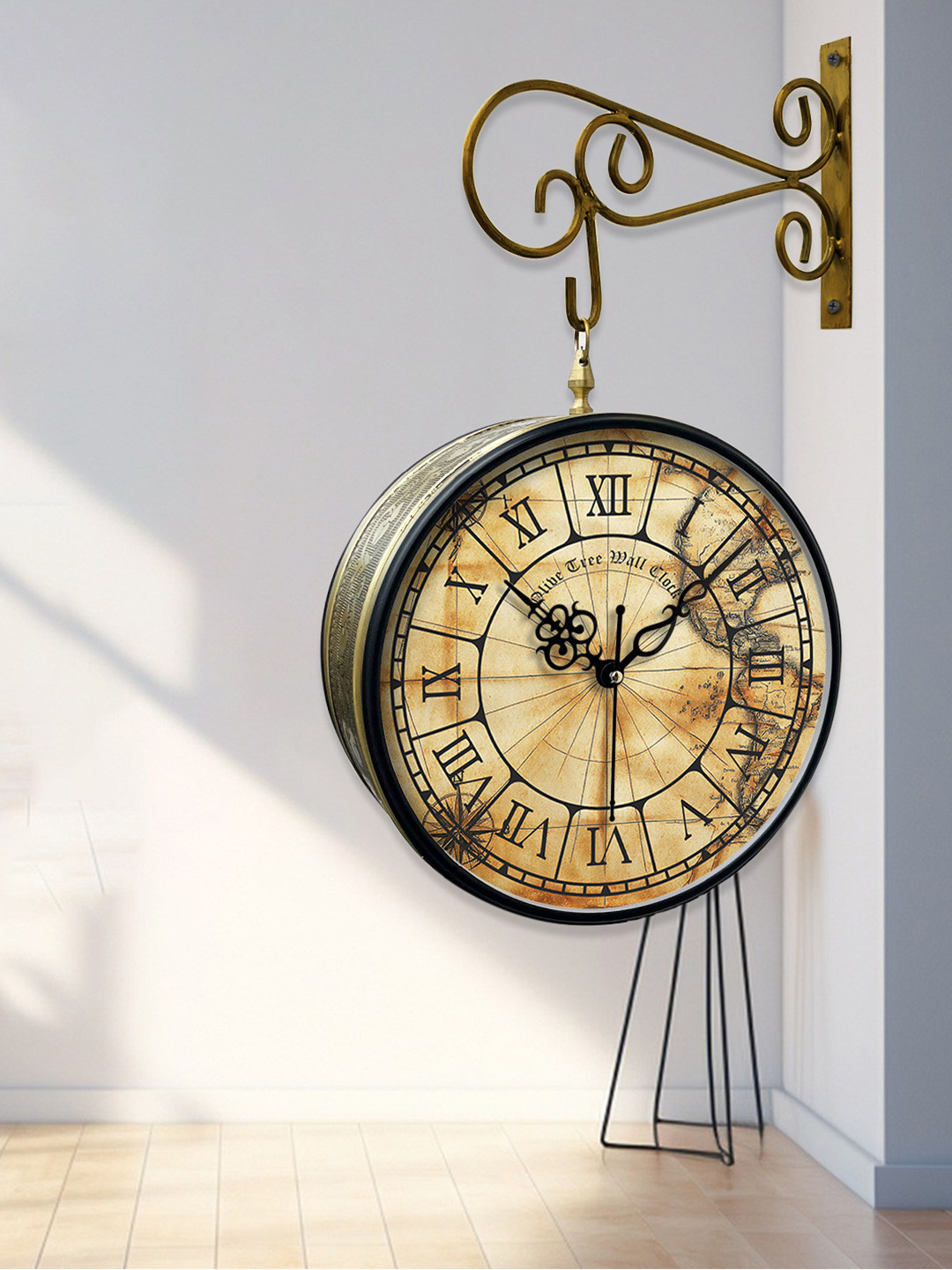 

OLIVE TREE Gold-Toned Textured Analogue Metal Round Double Sided Vintage Wall Clock
