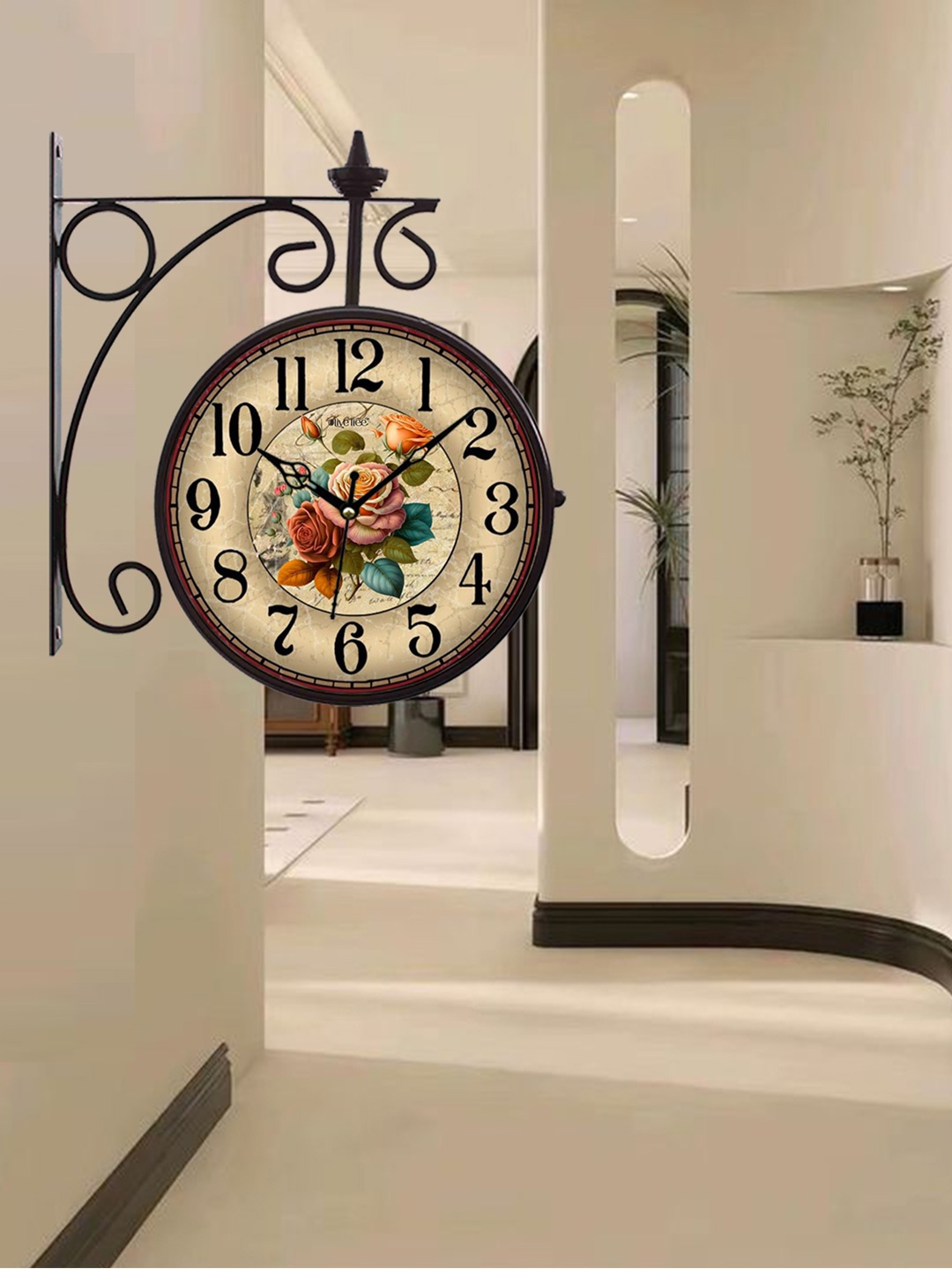 

OLIVE TREE Black & White Textured Analogue Metal Round Double Sided Vintage Wall Clock