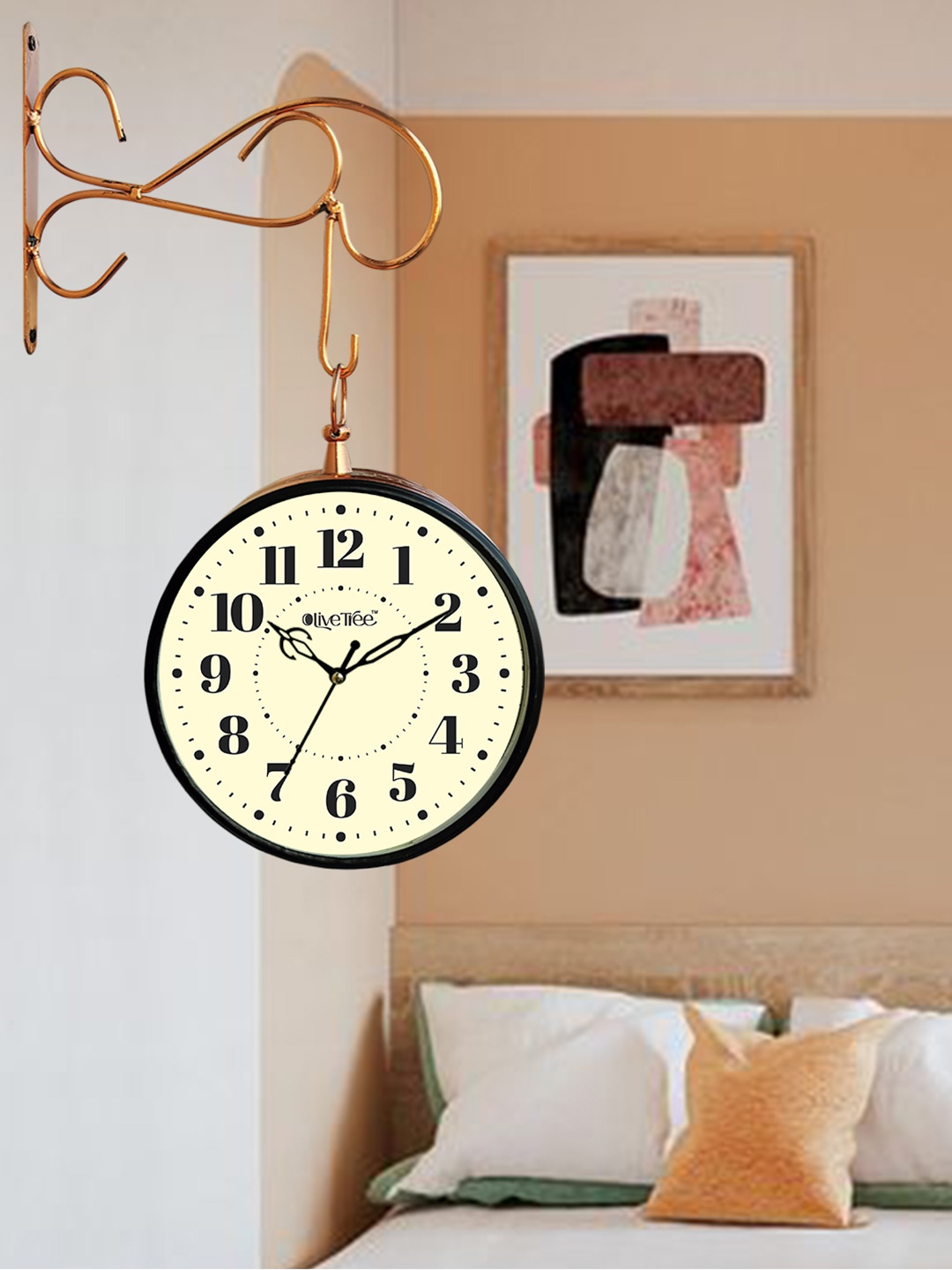 

OLIVE TREE Vintage Station Copper-Toned Printed Analogue Double Sided Antique Clock