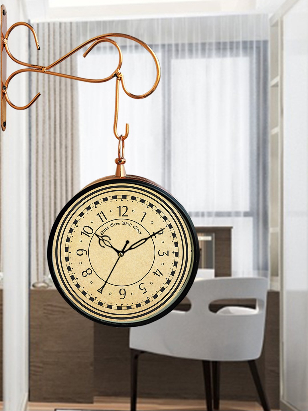

OLIVE TREE Copper-Toned Textured Analogue Metal Round Double Sided Vintage Wall Clock
