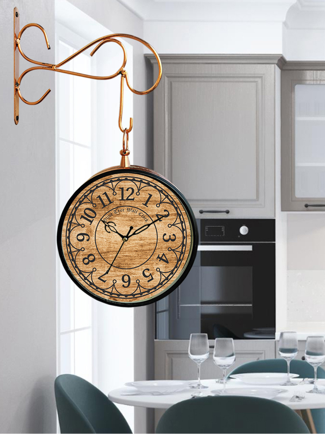 

OLIVE TREE Copper Toned Printed Analogue Metal Round Vintage Double Sided Wall Clock