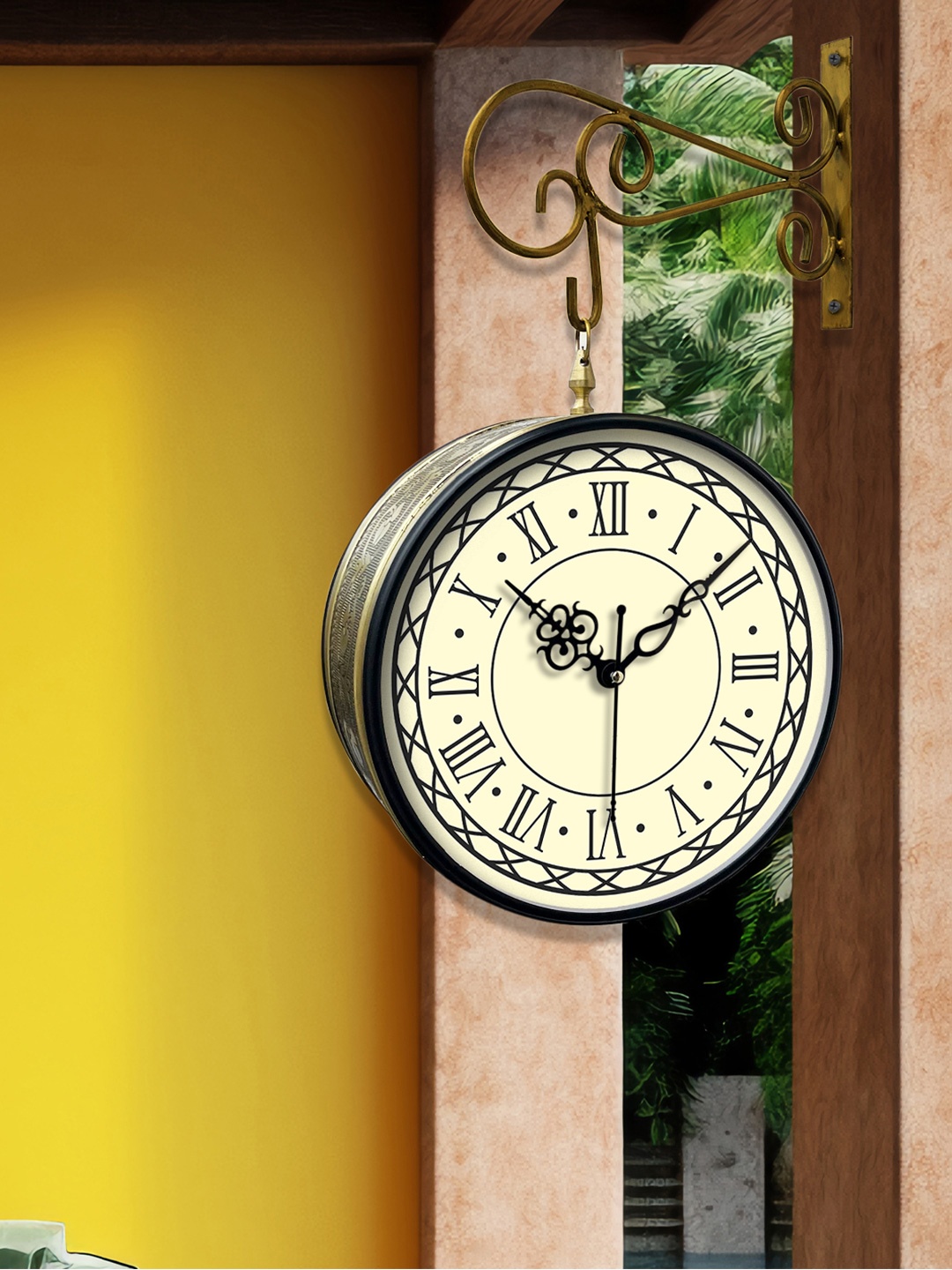 

OLIVE TREE Silver-Toned Analogue Metal Round Shaped Double Sided Vintage Wall Clock