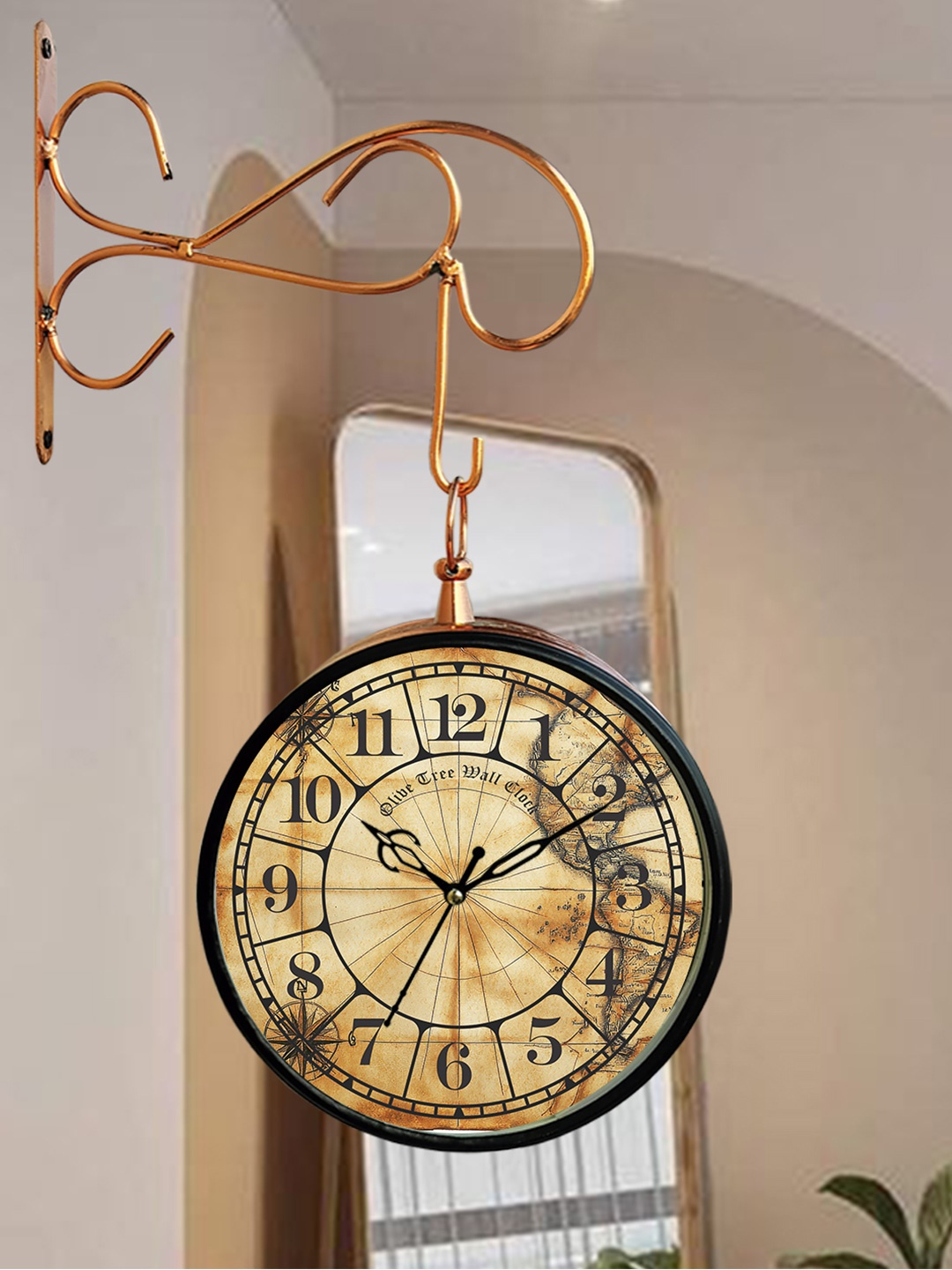 

OLIVE TREE Vintage Station Copper-Toned Printed Analogue Double Sided Antique Clock