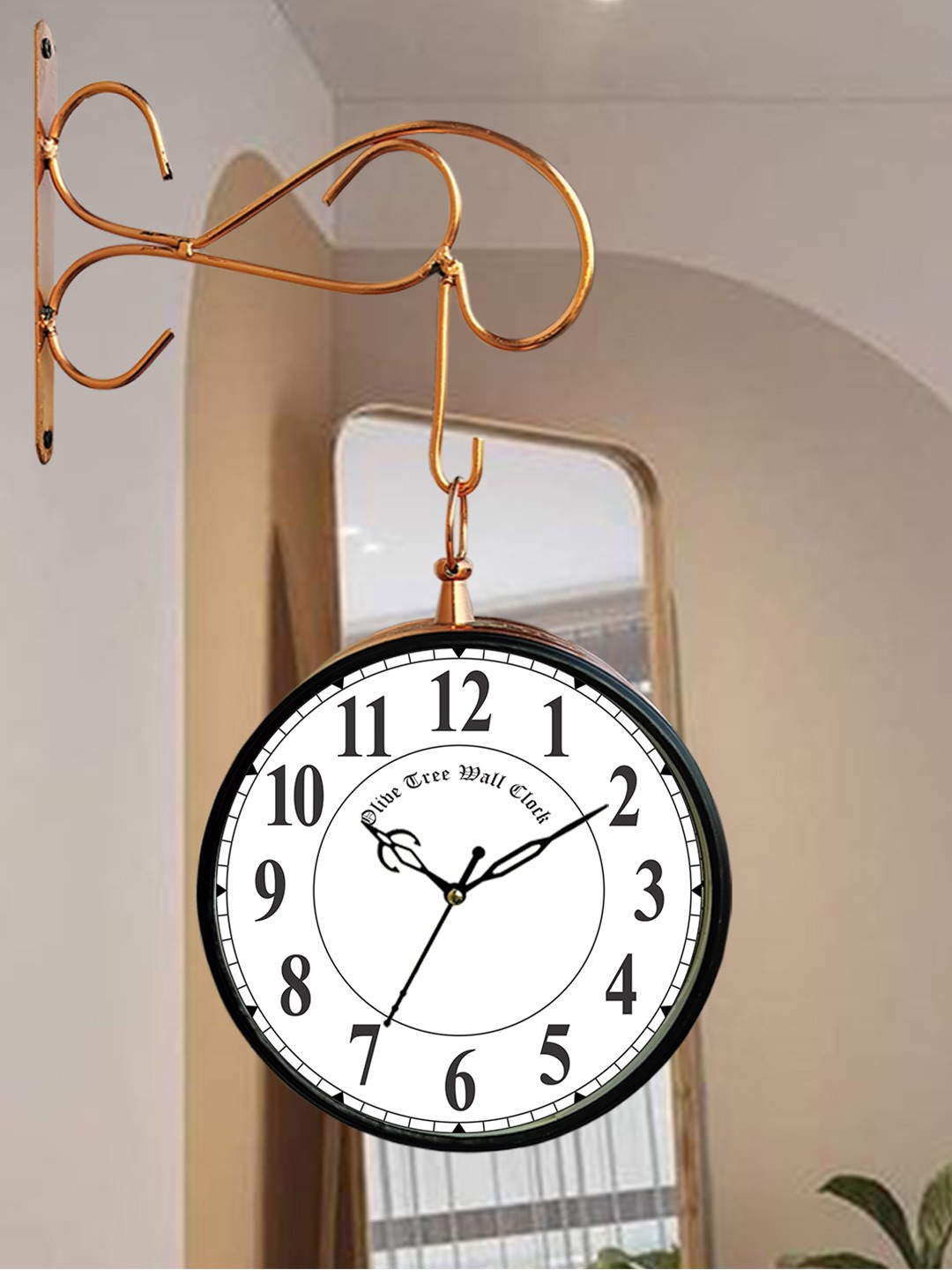 

OLIVE TREE Copper-Toned Textured Analogue Metal Round Double Sided Vintage Wall Clock