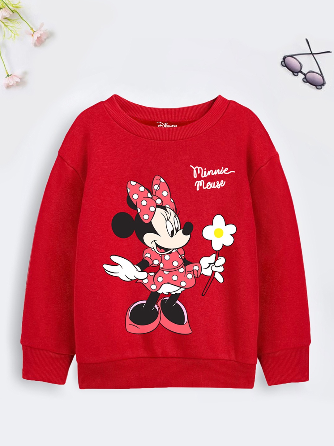 

Disney By Miss and Chief Girls Minnie Mouse Printed Fleece Sweatshirt, Red