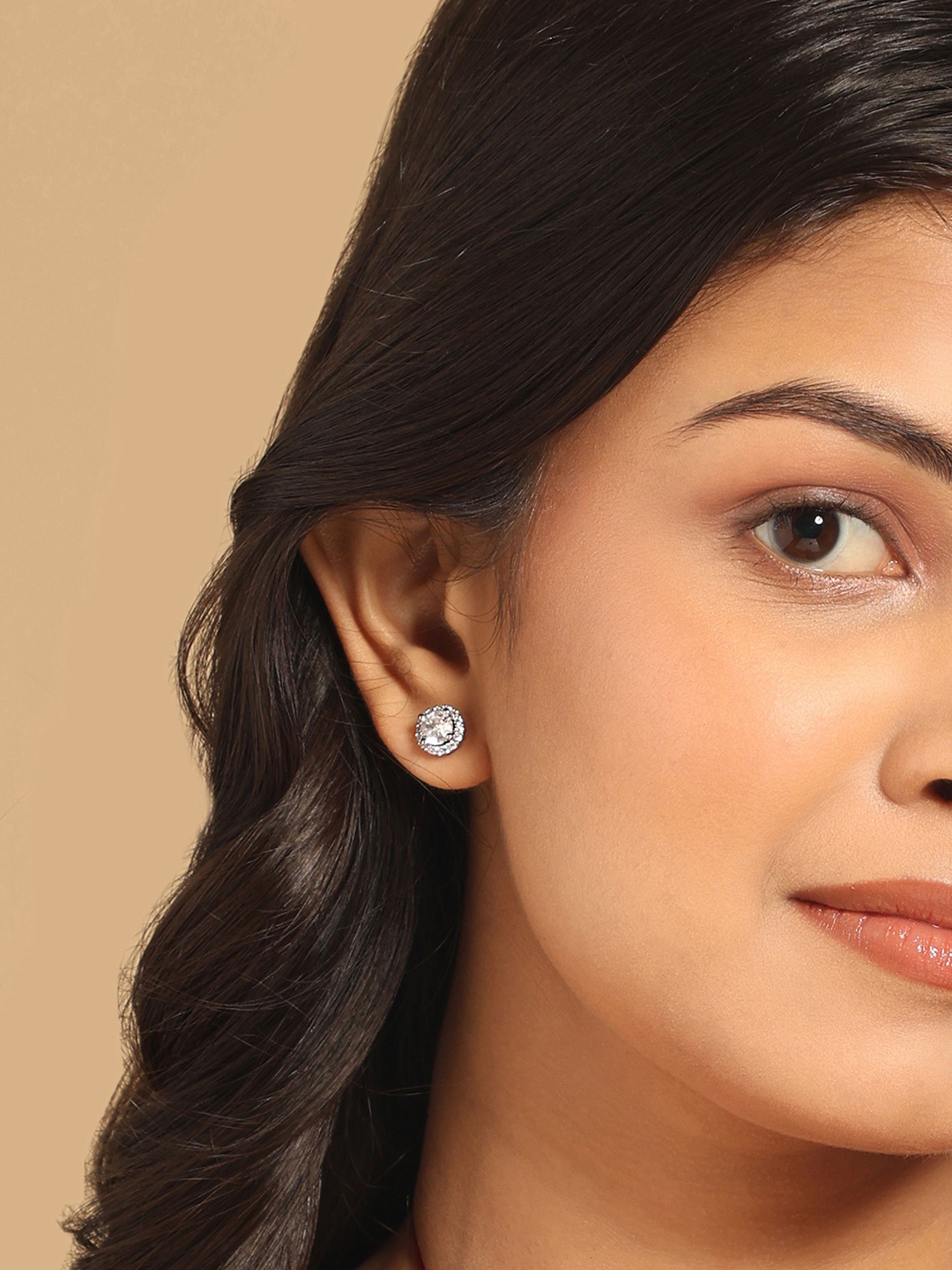 

Yinara Rhodium-Plated Cubic Zirconia Studded Circular Shaped Studs, Silver