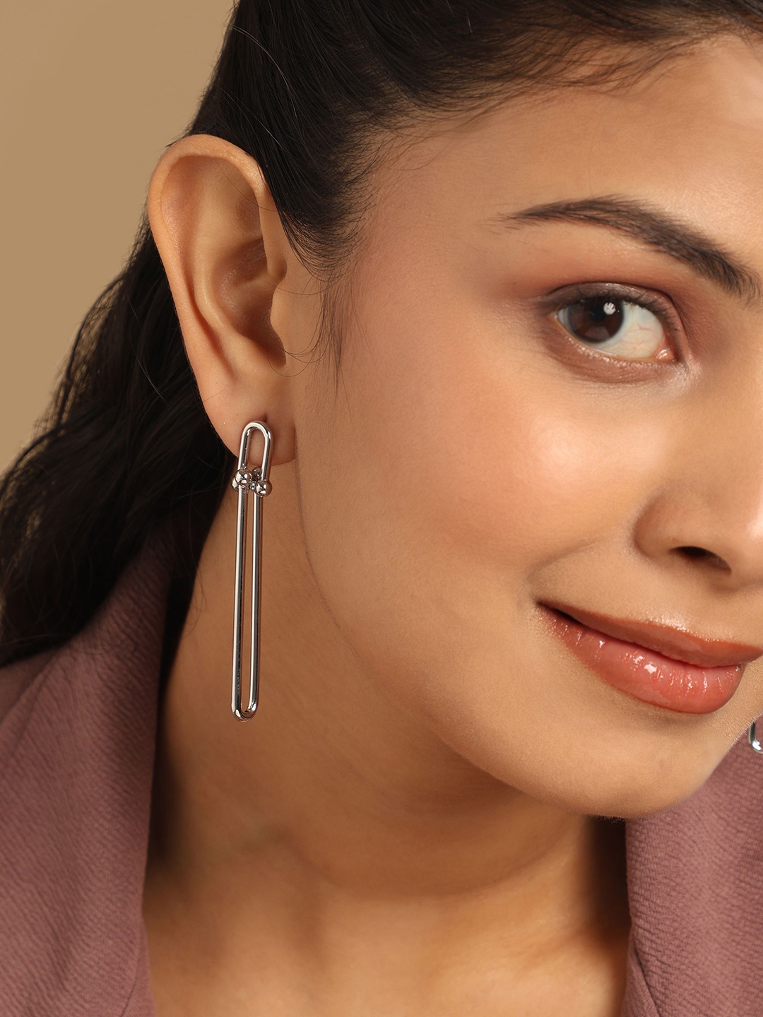 

Yinara Stainless Steel Rhodium-Plated Anti Tarnish Contemporary Drop Earrings, Silver