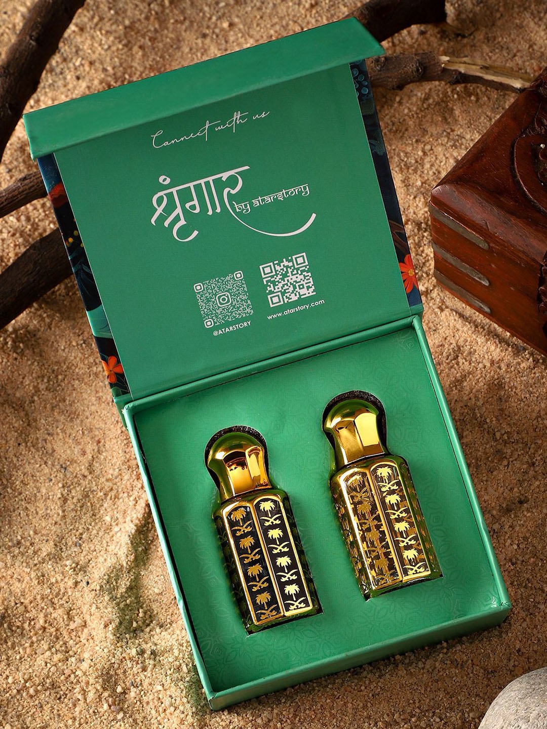 

ATARSTORY Set Of 2 Arabic Jasmine & Rosa Luxure Long Lasting Alcohol Free Attar 12 ml, Gold