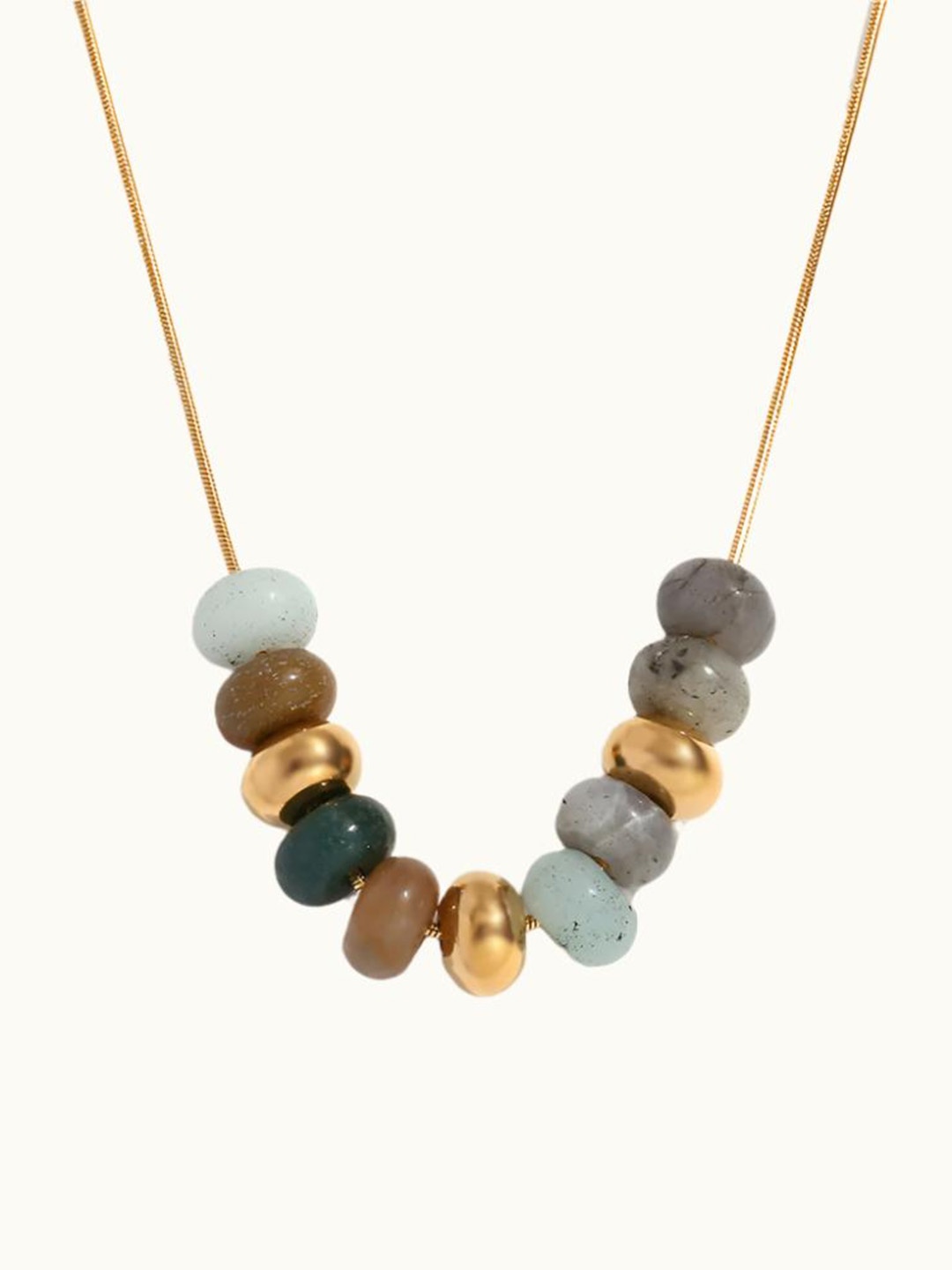 

Zaisha 18K Gold Plated Natural Stone Beaded Necklace, Grey