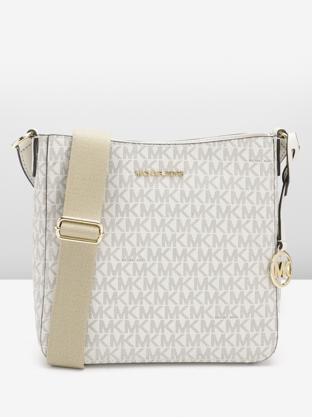 

Michael Kors Brand Logo Printed Structured Sling Bag, Cream