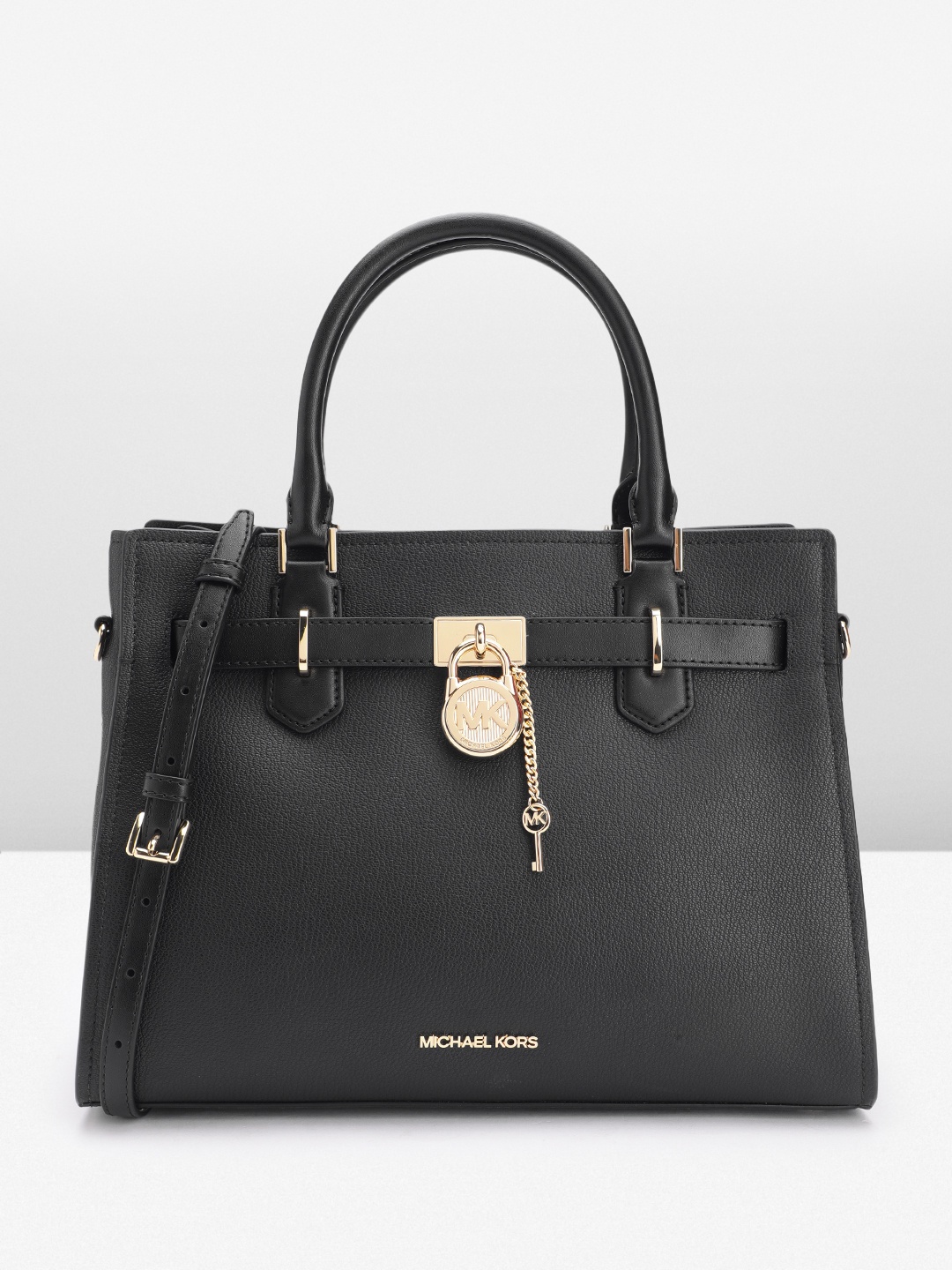 

Michael Kors Leather Structured Satchel with Lock Detail, Black
