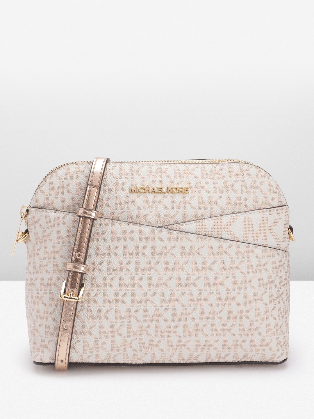 

Michael Kors Printed Textured Structured Sling Bag, Rose gold