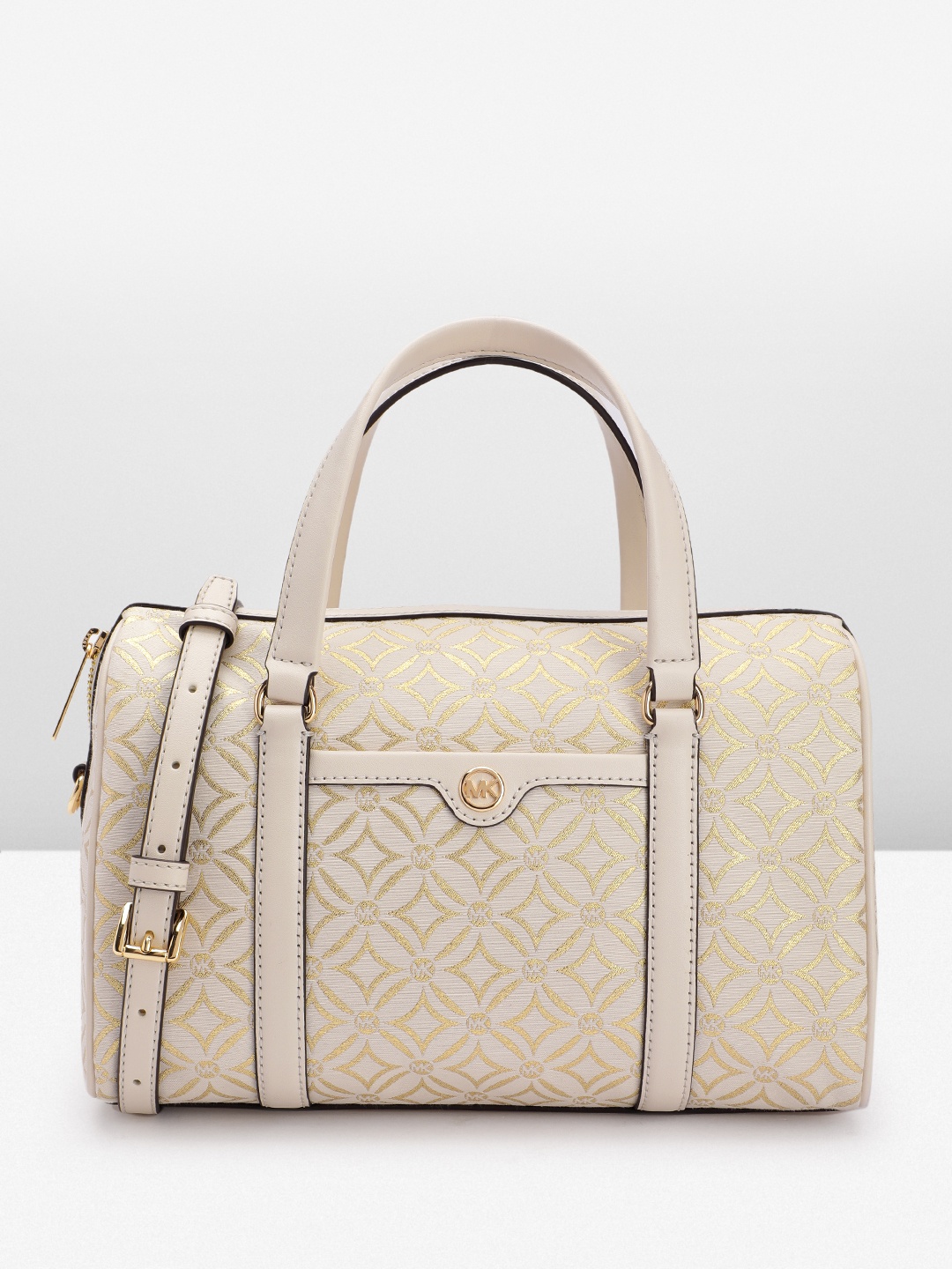 

Michael Kors Geometric Textured Bowling Handheld Bag, Off white