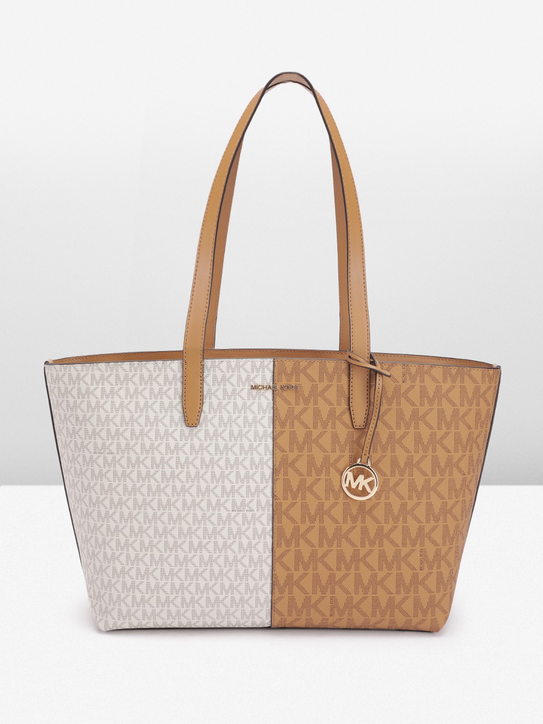 

Michael Kors Colourblocked Brand Logo Print Structured Shoulder Bag, White