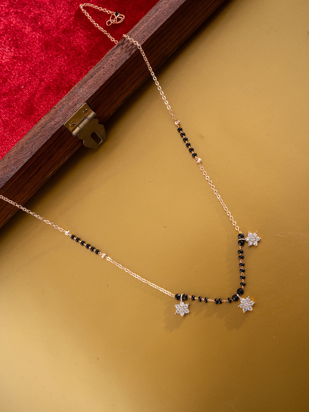 

PANASH Gold-Plated American Diamond Stone-Studded & Beaded Mangalsutra