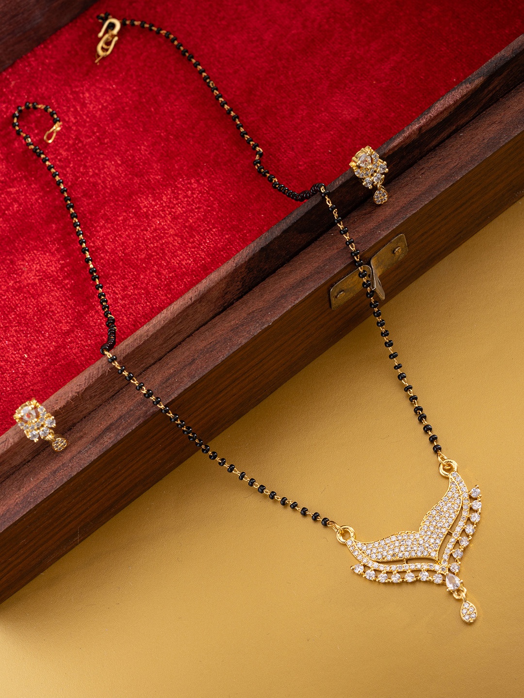 

PANASH Gold-Plated American Diamond Stone-Studded & Beaded Mangalsutra
