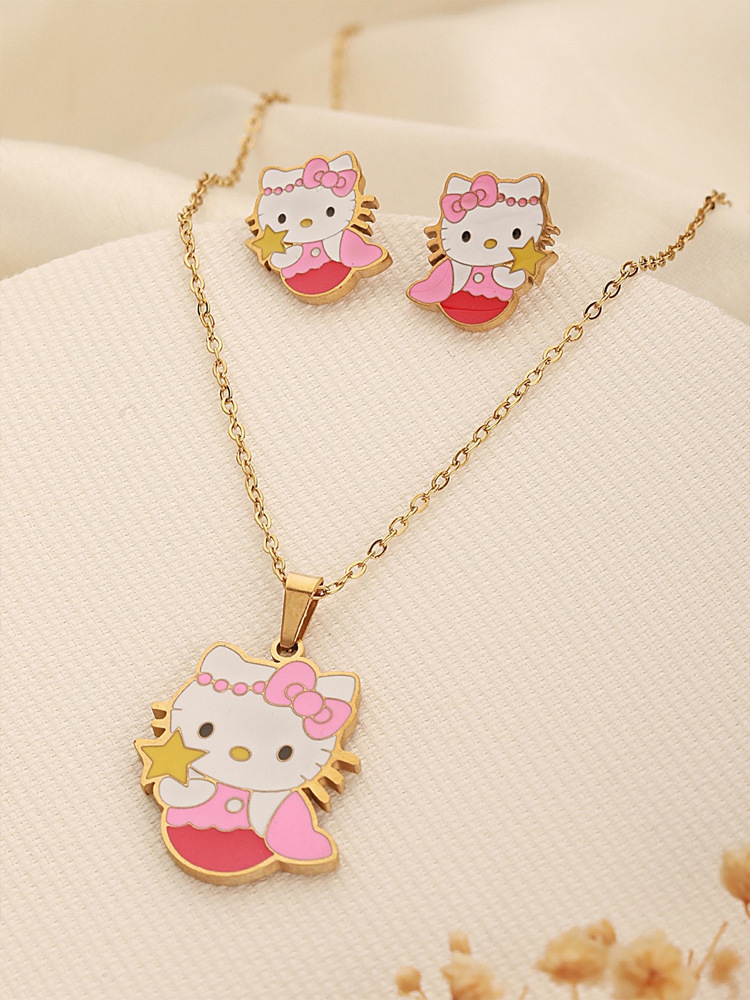 

Zaisha 18K Gold Plated Pink Kitty Jewelry Set for Kids