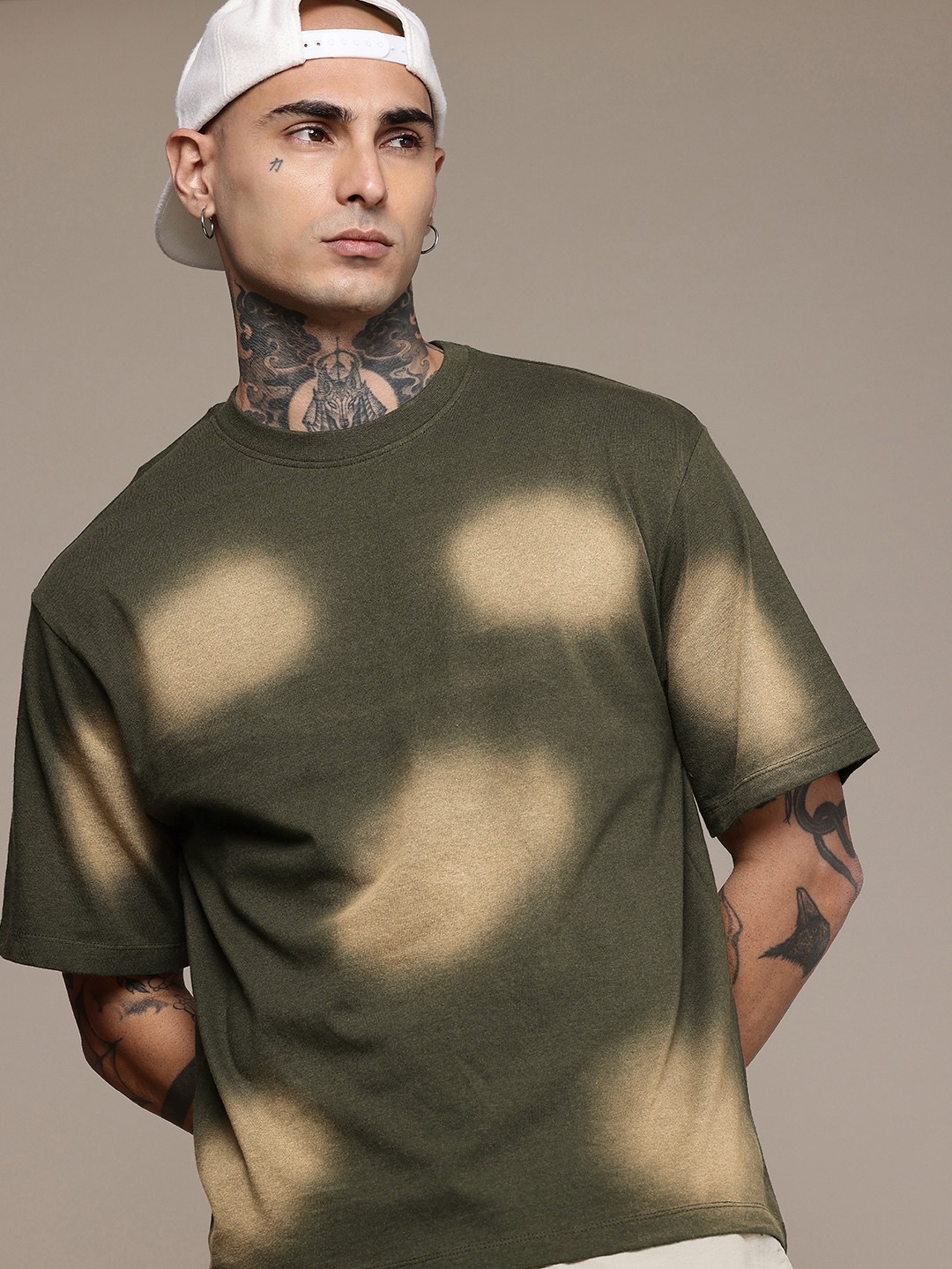 

R.Code by The Roadster Life Co. Tie and Dye Printed Relaxed Fit T-shirt, Olive
