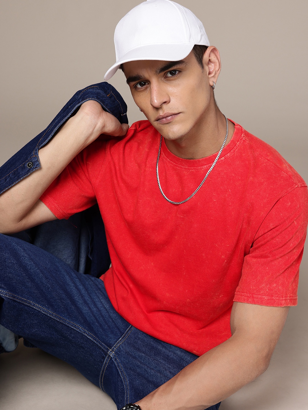 

R.Code by The Roadster Life Co. Washed Effect Tie & Dye Printed Relaxed Fit T-shirt, Red