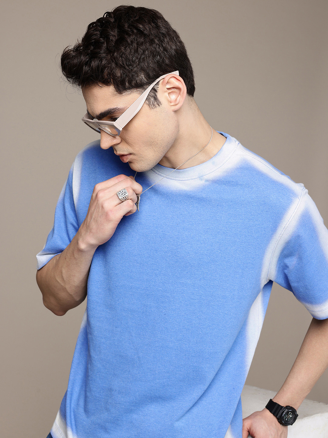 

R.Code by The Roadster Life Co. Men Tie and Dye Relaxed Fit Printed T-shirt, Blue